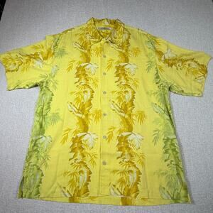 Tommy Bahama Men’s Large Gold Green 100% Silk Short Sleeve Button Front Shirt